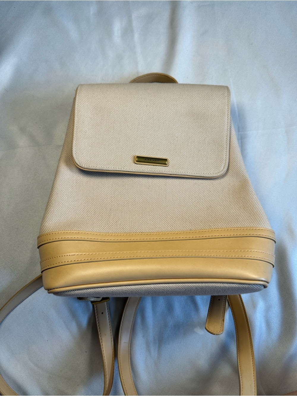 Nine West Cream Canvas Backpack with Tan Trim